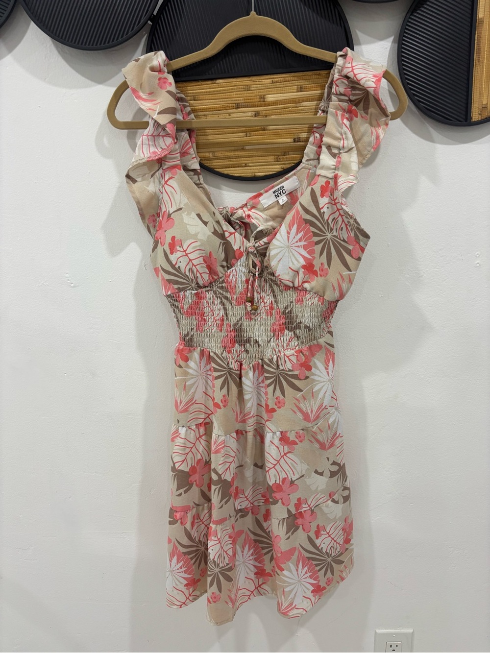 Floral Ruffle Sundress in Beige and Coral by NY&C